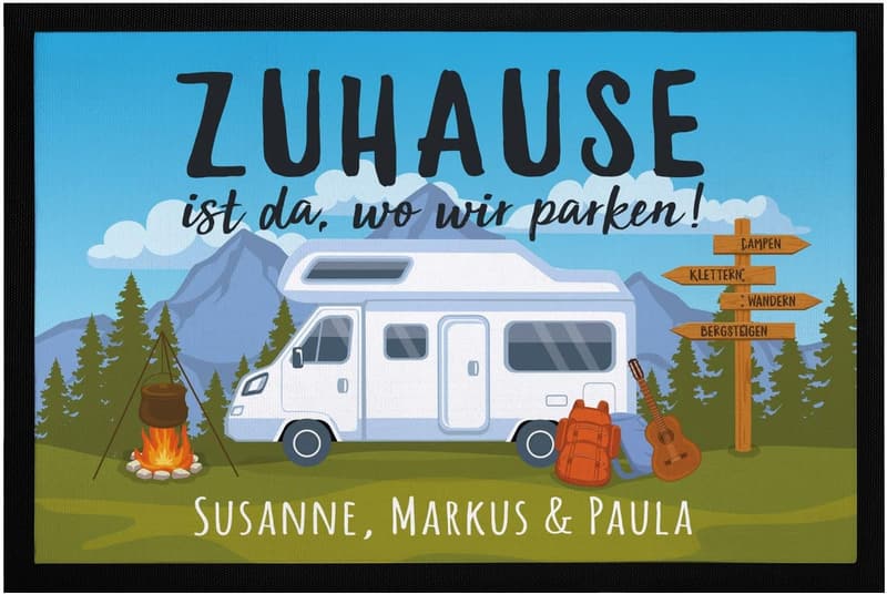 Personalisierte Fußmatte für Wohnmobilbesitzer – 60x40cm schwarz