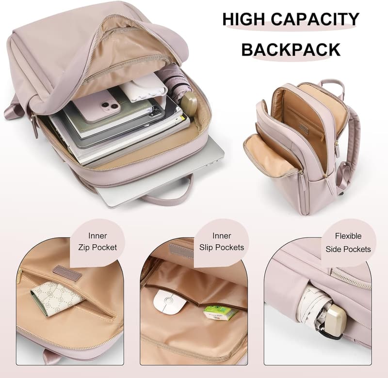 Wasserdichter Damen-Rucksack mit Laptopfach 14 Zoll, rosagrau