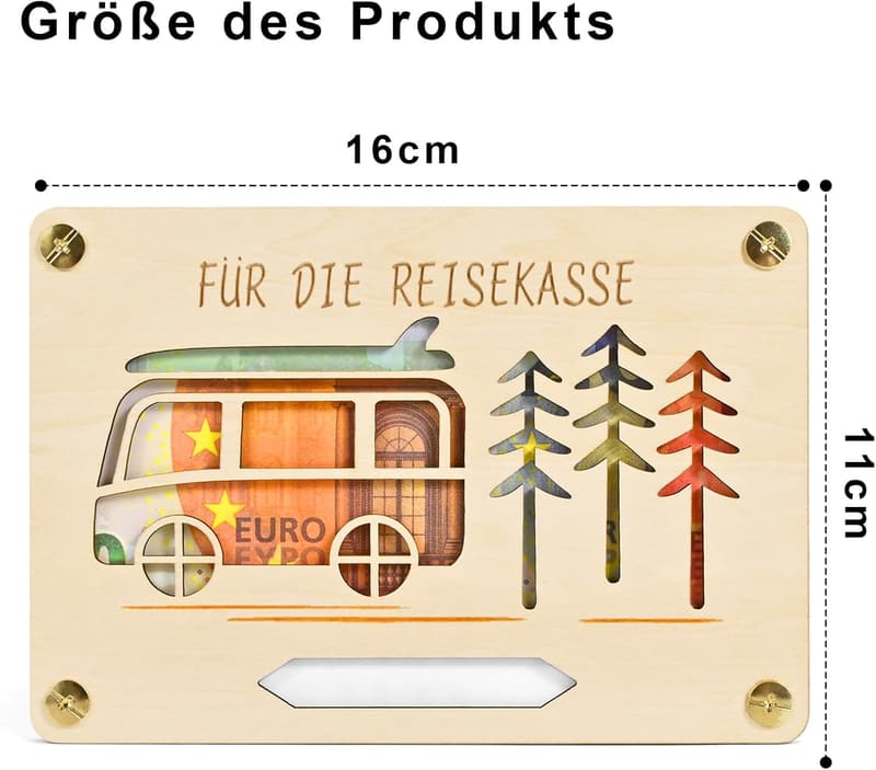 Personalisierte Holzkarte für Geldgeschenke zur Hochzeit, Reisen und mehr