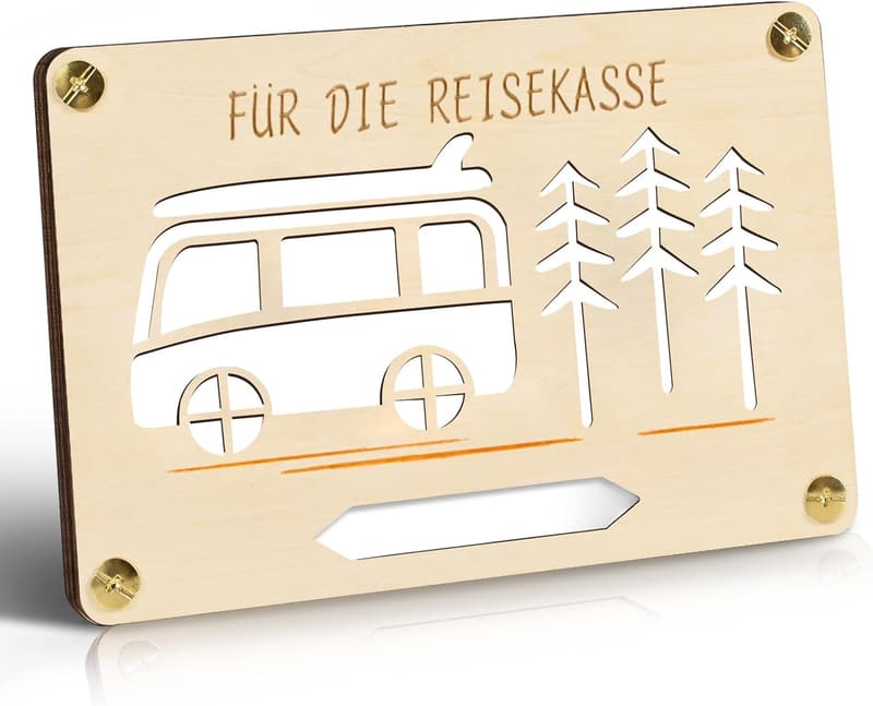 Personalisierte Holzkarte für Geldgeschenke zur Hochzeit, Reisen und mehr