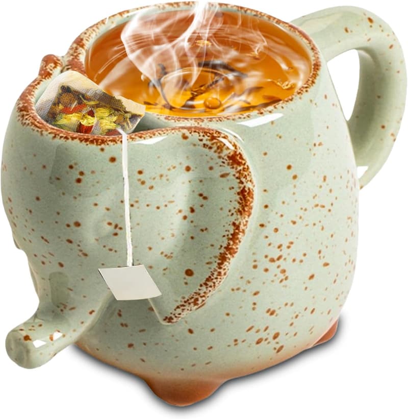 Elefanten Teetasse mit Tee-Beutelhalter, 430ml, Geschenkidee für Paare