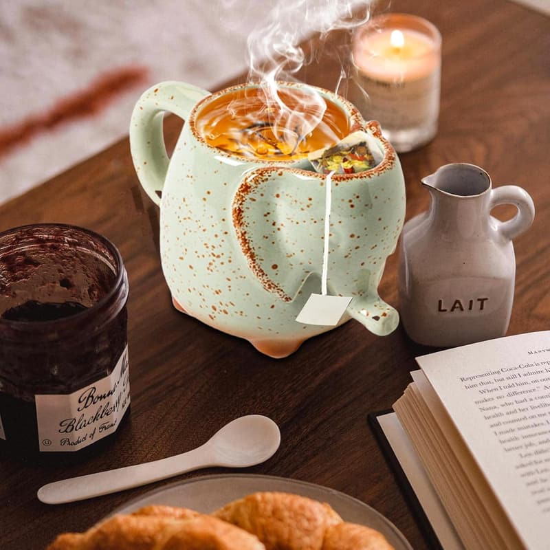 Elefanten Teetasse mit Tee-Beutelhalter, 430ml, Geschenkidee für Paare