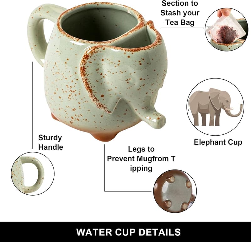 Elefanten Teetasse mit Tee-Beutelhalter, 430ml, Geschenkidee für Paare