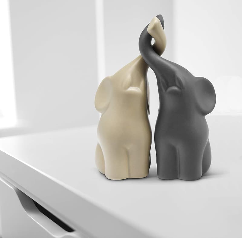 Harmonisches Elefantenpaar aus Keramik – Moderne Deko-Figur 16 cm