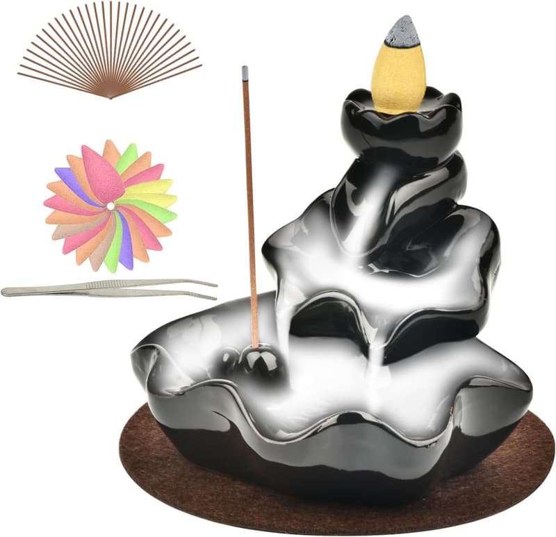 Räuchergefäß mit Wasserfall-Design und 50 Räucherstäbchen für Meditation und Zen-Dekor