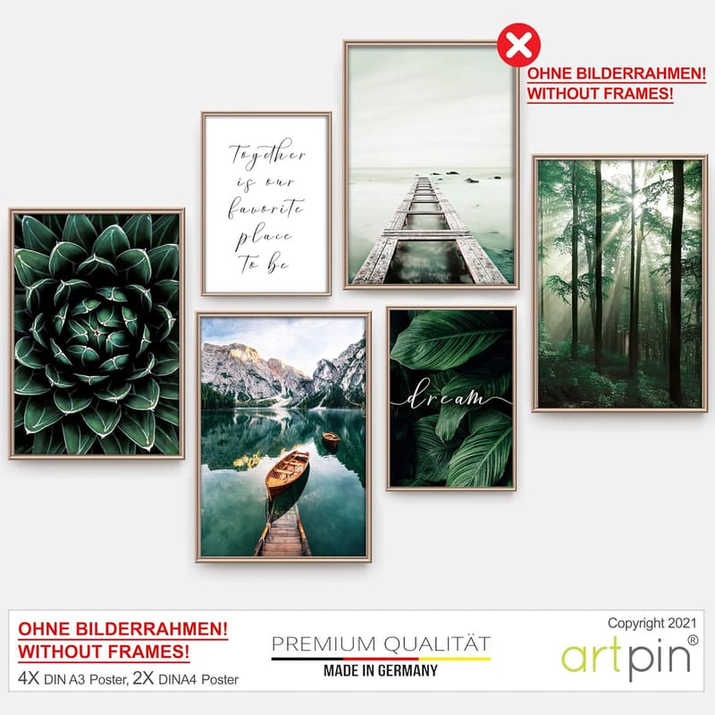 Moderne Naturposter Set für Wohnzimmer und Schlafzimmer – 6-teilig ohne Bilderrahmen