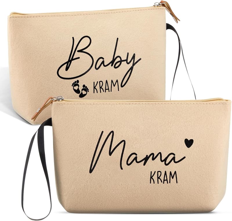 Kosmetiktasche aus Filz für werdende Mütter - Geschenk zur Babyparty (Beige)