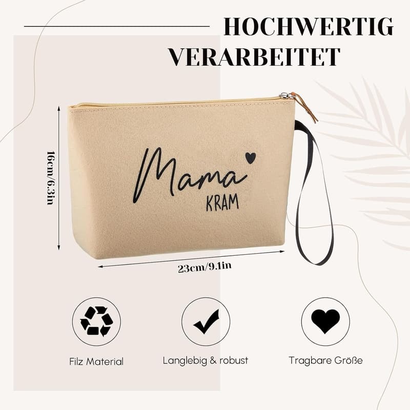 Kosmetiktasche aus Filz für werdende Mütter - Geschenk zur Babyparty (Beige)