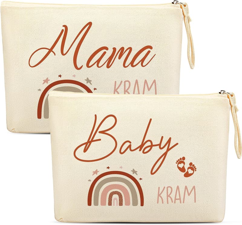 Geschenk zur Geburt: Kosmetiktasche für werdende Mütter mit Regenbogenmuster