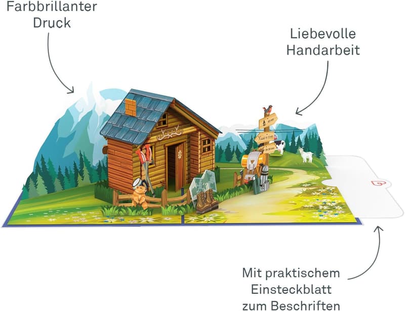 Pop-Up Karte Berghütte – 3D Gutschein für Wanderurlaub