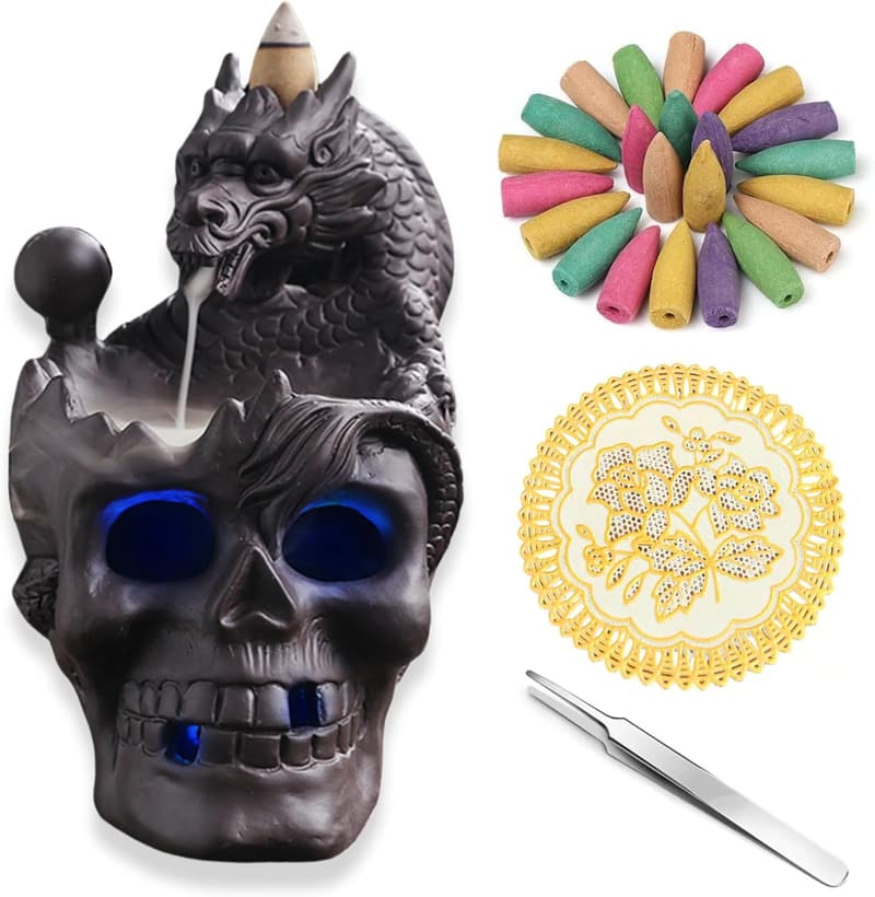 LED Drache Totenkopf Räuchergefäß für Meditation und Yoga