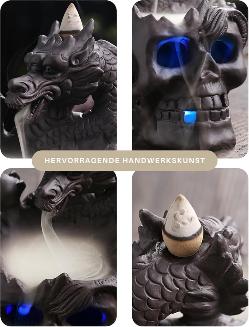 LED Drache Totenkopf Räuchergefäß für Meditation und Yoga