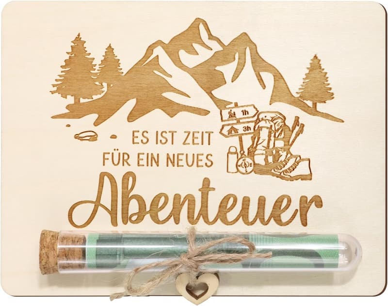 Witzige Geldgeschenkverpackung aus Holz für Wanderer und Bergsteiger