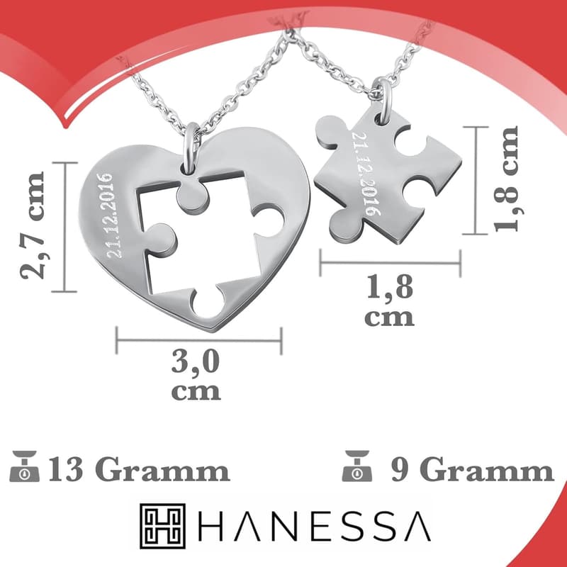 Personalisierte Edelstahl-Puzzle-Herz-Halskette für Paare