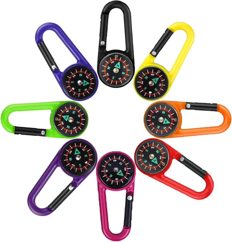 8er Set Mini Kompass Schlüsselanhänger für Outdoor-Aktivitäten