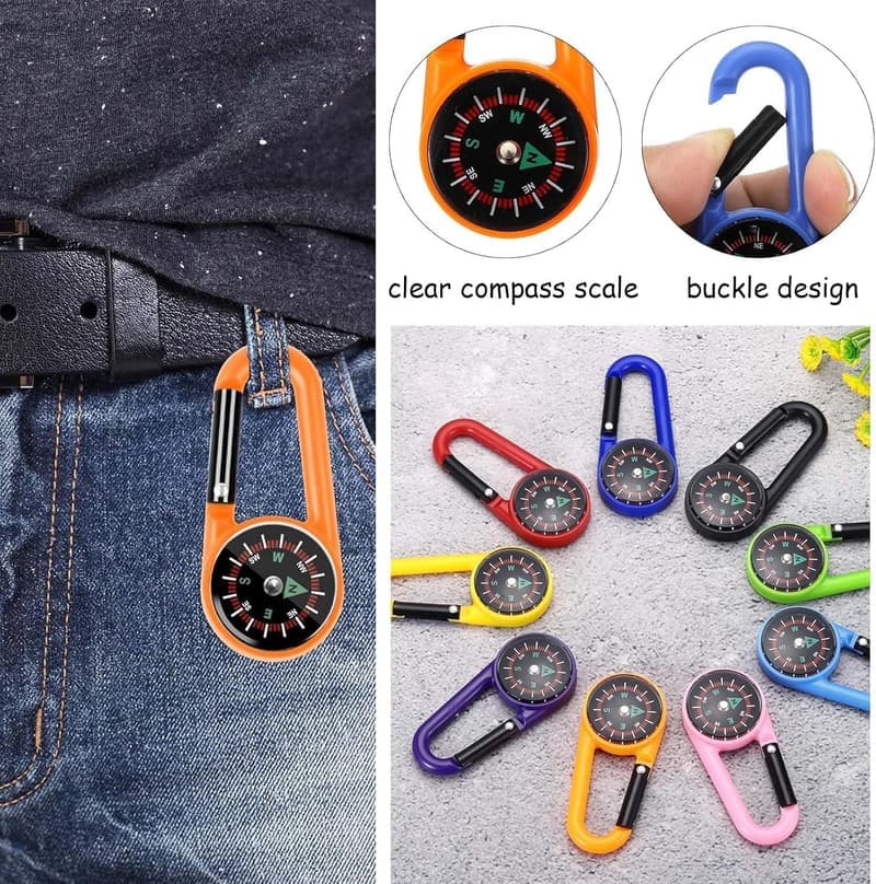 8er Set Mini Kompass Schlüsselanhänger für Outdoor-Aktivitäten