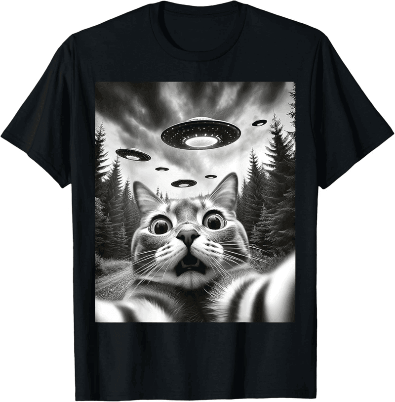Lustiges T-Shirt mit Katze und UFO-Design