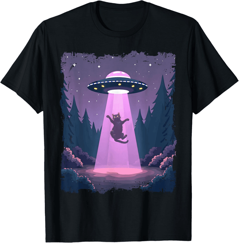 Lustiges Alien Katzen T-Shirt – Entführung der schwarzen Katze