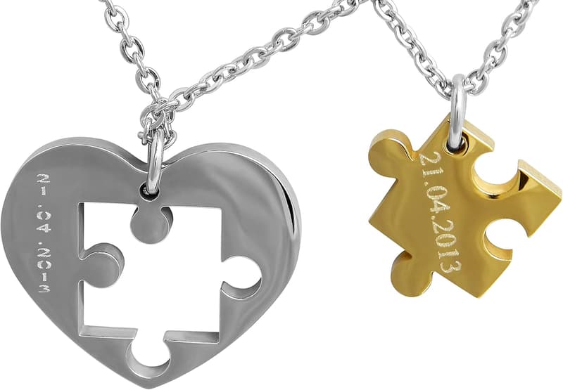 Personalisierte Edelstahl-Puzzle-Herz-Halskette für Paare