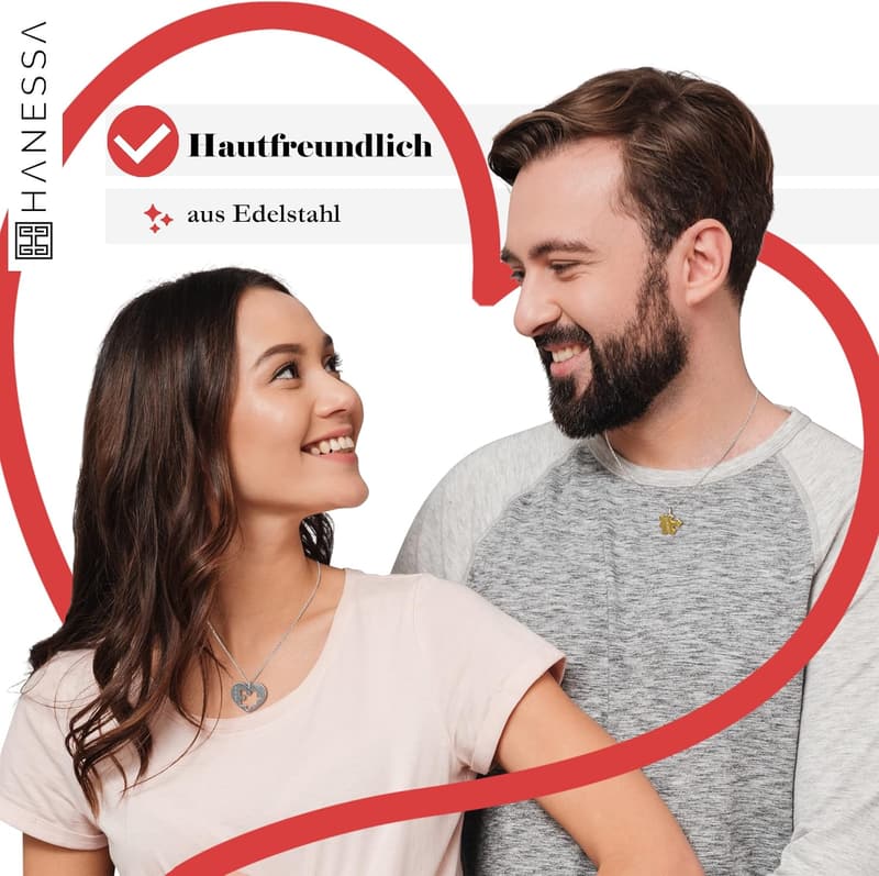 Personalisierte Edelstahl-Puzzle-Herz-Halskette für Paare