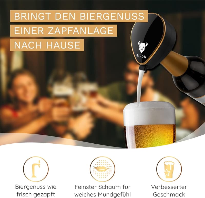 BISON Biersonikator - Ultraschall Flaschenaufsatz für frisches Bier