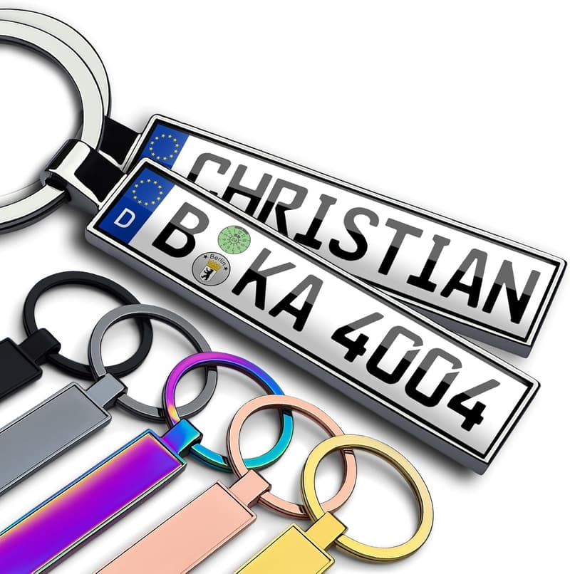 Personalisierter Kennzeichen-Schlüsselanhänger für Männer – beidseitig gravierbar, 6 Farben