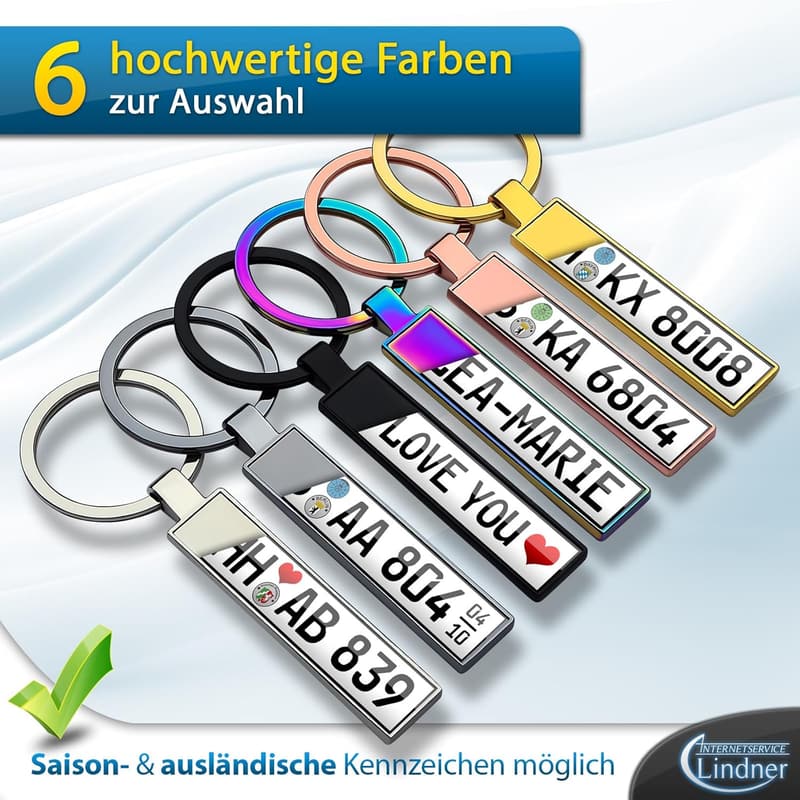 Personalisierter Kennzeichen-Schlüsselanhänger für Männer – beidseitig gravierbar, 6 Farben
