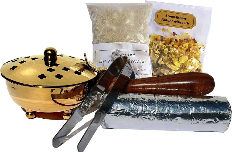 Räucherpfanne Set 5-teilig mit Zubehör für Weihrauch und Harze