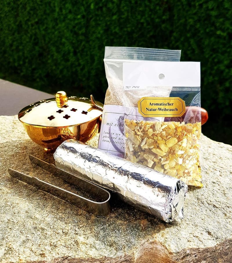 Räucherpfanne Set 5-teilig mit Zubehör für Weihrauch und Harze