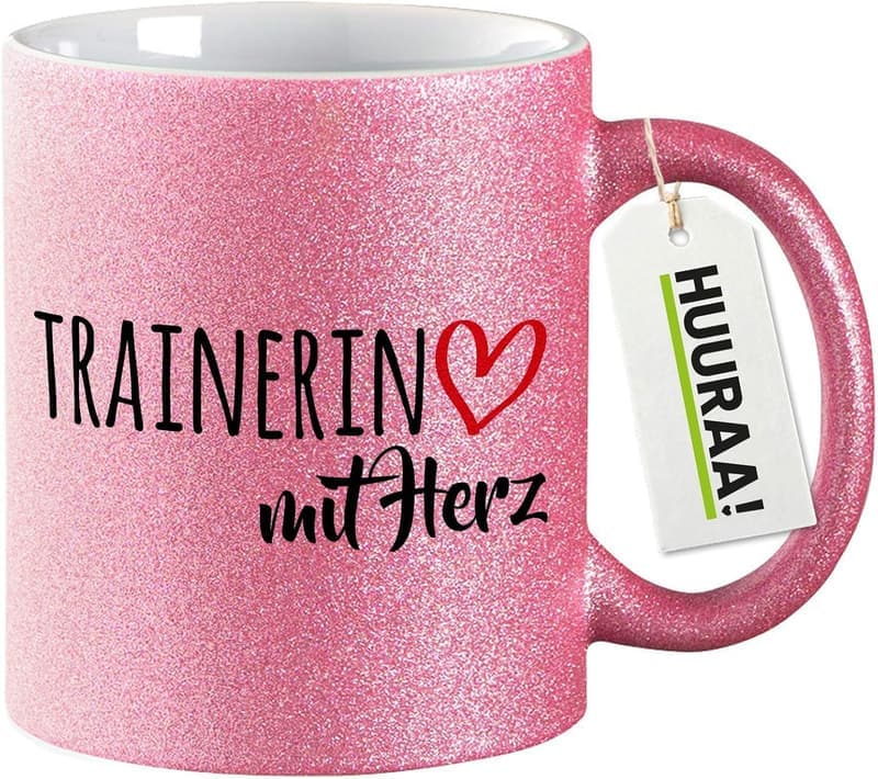 Kaffeebecher Geschenk für Trainerin mit Herz, 330ml, Pink
