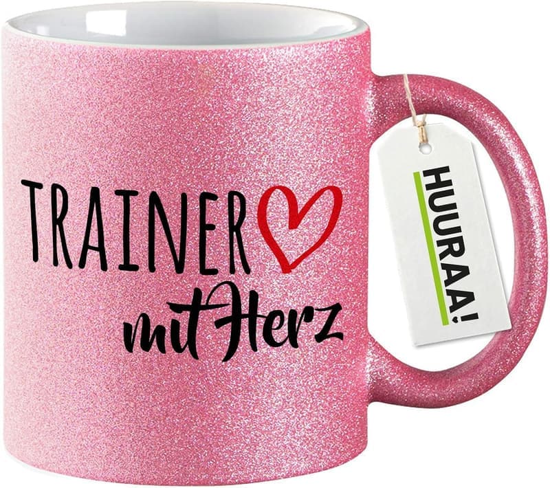 Kaffeebecher mit Herz für Trainer – 330ml, pink, Geschenkidee