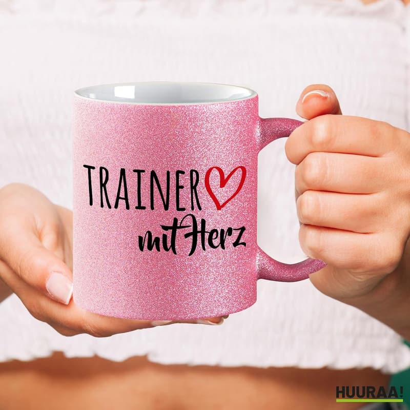 Kaffeebecher mit Herz für Trainer – 330ml, pink, Geschenkidee