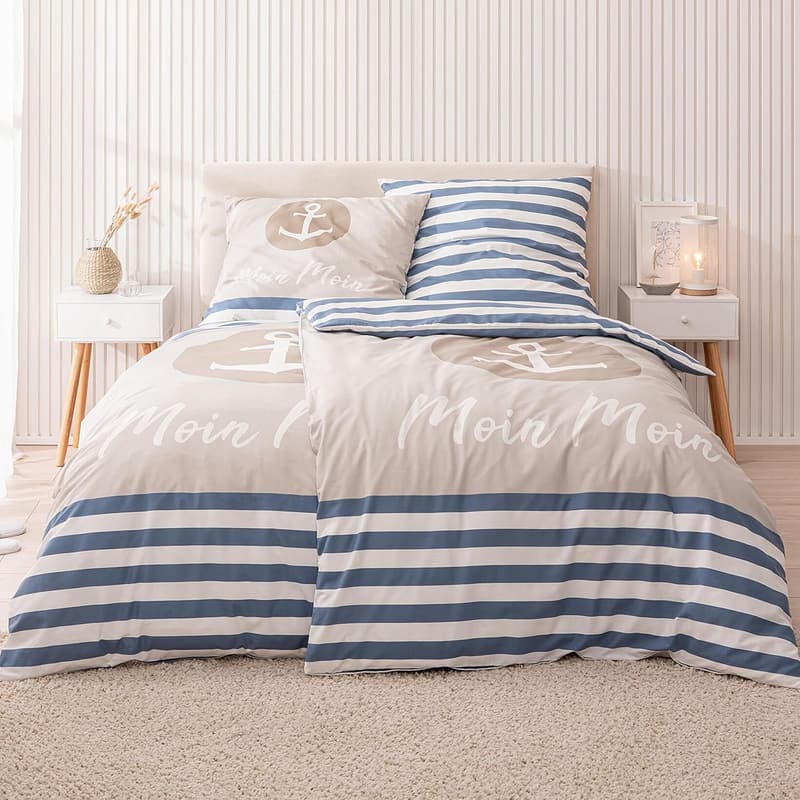 Maritime Bettwäsche Set (4-teilig) 135x200 cm für Strandhäuser