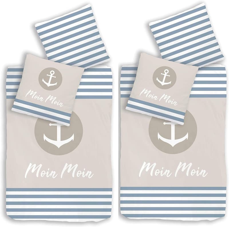 Maritime Bettwäsche Set (4-teilig) 135x200 cm für Strandhäuser