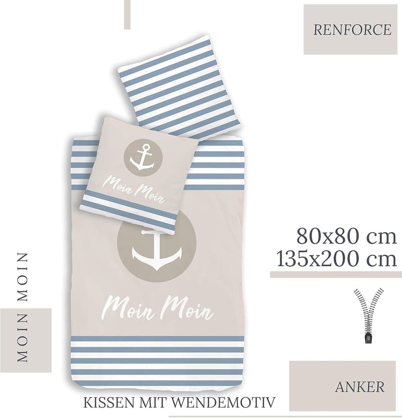Maritime Bettwäsche Set (4-teilig) 135x200 cm für Strandhäuser