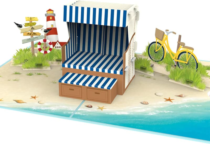 3D Pop-Up Karte Strandkorb – Geburtstagsgeschenk für den Strandurlaub