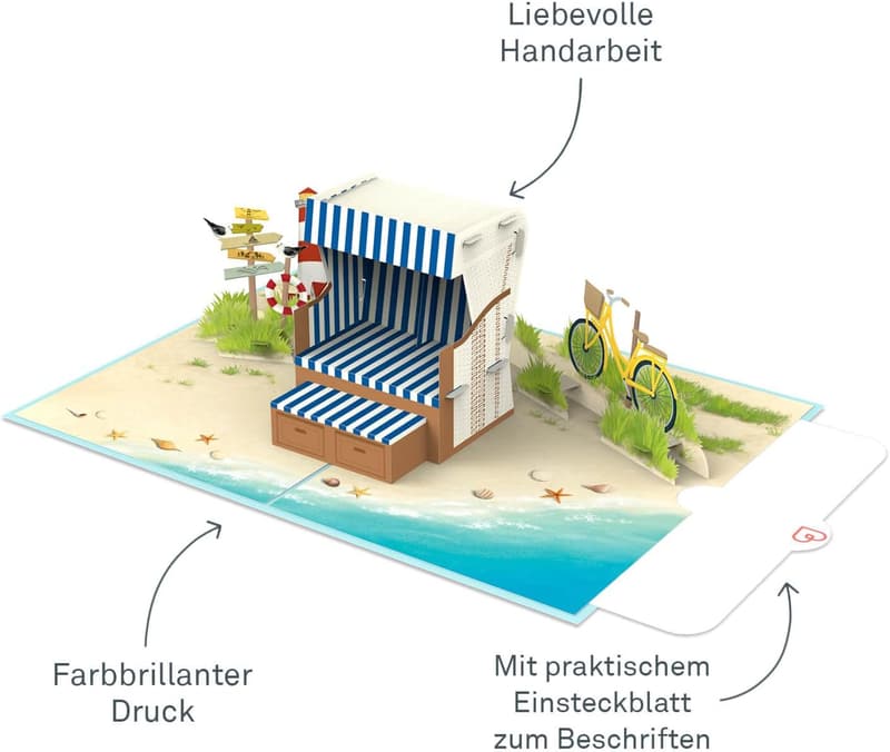 3D Pop-Up Karte Strandkorb – Geburtstagsgeschenk für den Strandurlaub