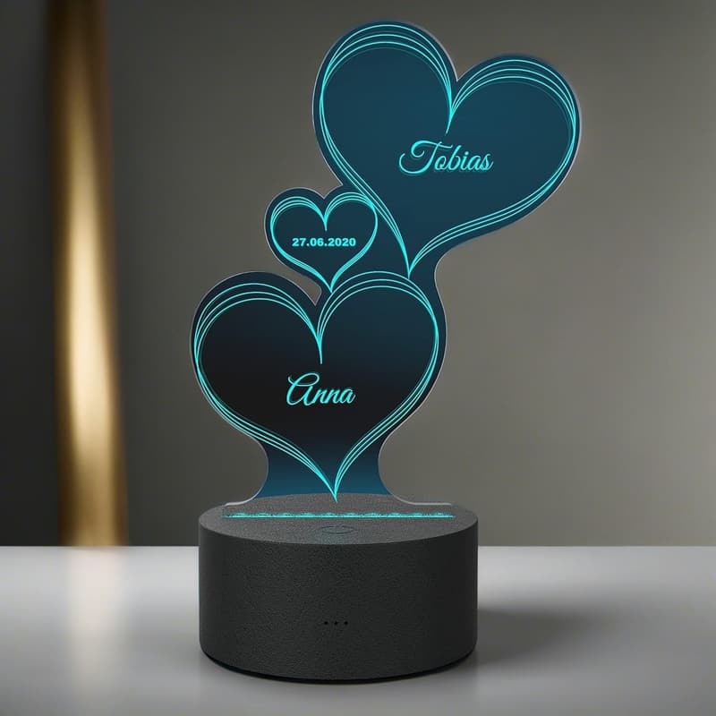 Personalisierte LED-Herzleuchte mit Gravur und Farbwechsel – Geschenkidee für Paare
