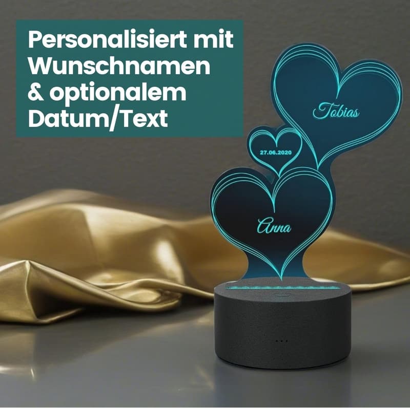Personalisierte LED-Herzleuchte mit Gravur und Farbwechsel – Geschenkidee für Paare