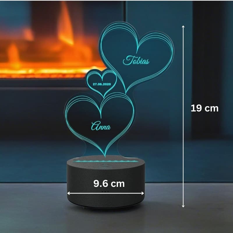 Personalisierte LED-Herzleuchte mit Gravur und Farbwechsel – Geschenkidee für Paare