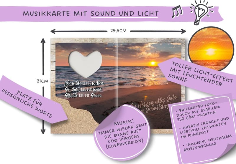 Maritime Geburtstagskarte mit Musik und Lichteffekt, DIN A5