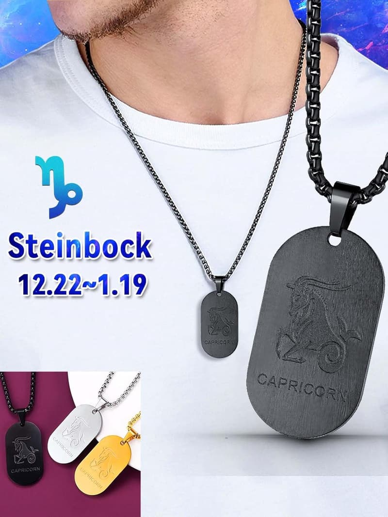 Sternzeichen Halskette für Männer, Schwarze Kette mit Anhänger