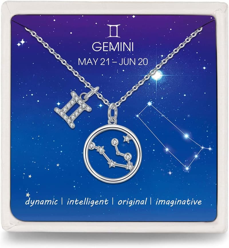 925 Silber Halskette mit Sternzeichen-Anhänger für Damen, 44+3,5 cm