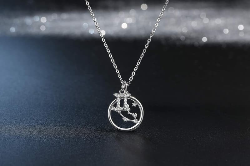 925 Silber Halskette mit Sternzeichen-Anhänger für Damen, 44+3,5 cm