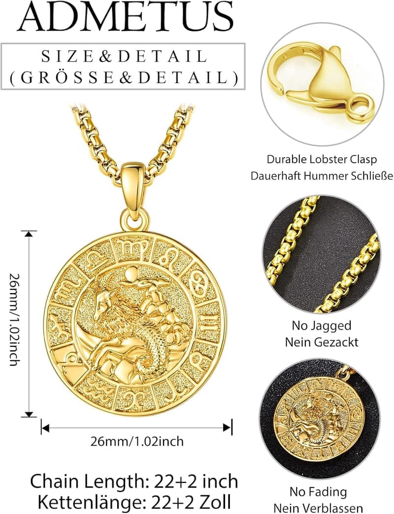 12 Sternzeichen Halskette aus 925 Sterling Silber für Männer, 22