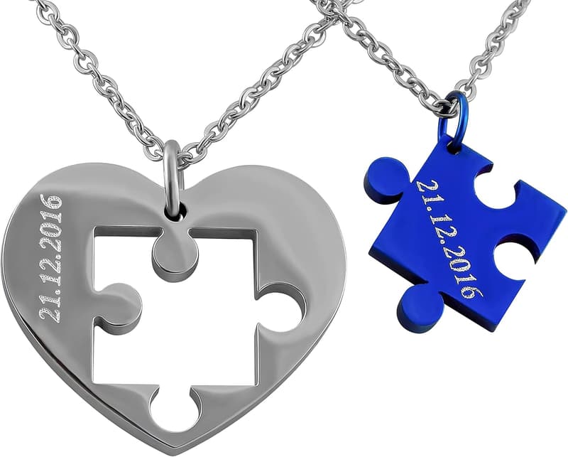 Personalisierte Puzzle-Herz-Halskette aus Edelstahl für Paare