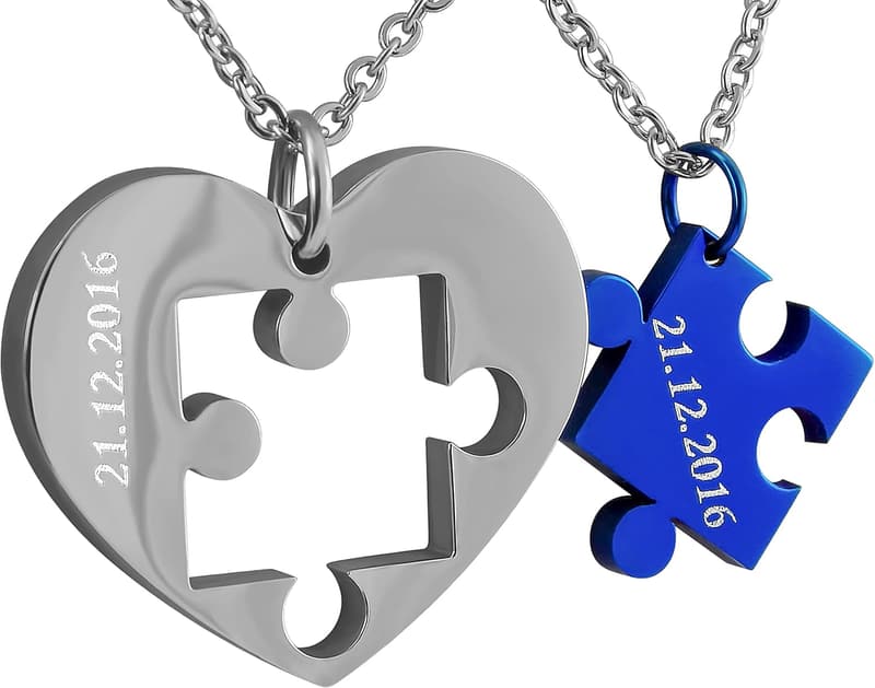Personalisierte Puzzle-Herz-Halskette aus Edelstahl für Paare