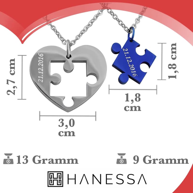 Personalisierte Puzzle-Herz-Halskette aus Edelstahl für Paare