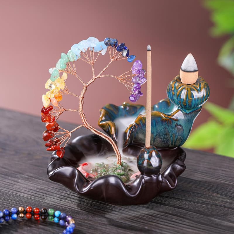 Räuchergefäß mit Chakra Lebensbaum Deko für Aromatherapie