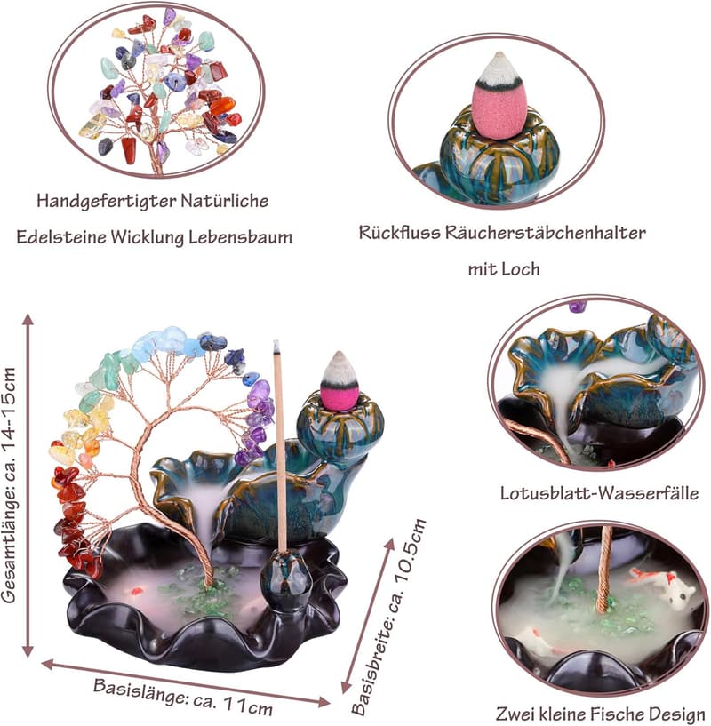 Räuchergefäß mit Chakra Lebensbaum Deko für Aromatherapie